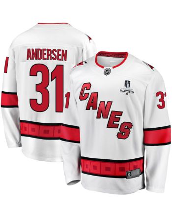 Frederik Andersen 31 Carolina Hurricanes Stanley Cup 2023 Playoffs Patch Away Breakaway Men Jersey - White