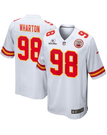 Tershawn Wharton 98 Kansas City Chiefs 2023 Playoffs Patch Game Men Jersey - White