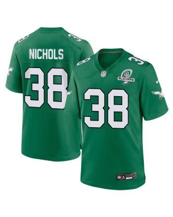 Lew Nichols 38 Philadelphia Eagles 2023 Playoffs Patch Alternate Game Men Jersey - Kelly Green