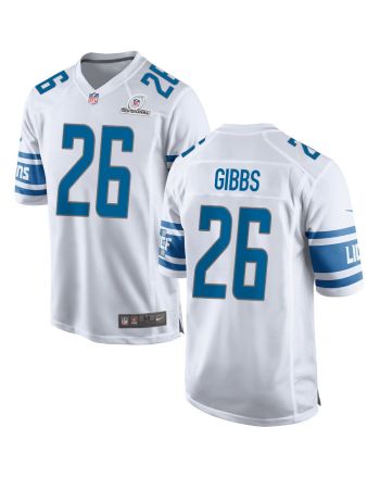 Jahmyr Gibbs 26 Detroit Lions 2024 Divisional Patch Game Men Jersey - White