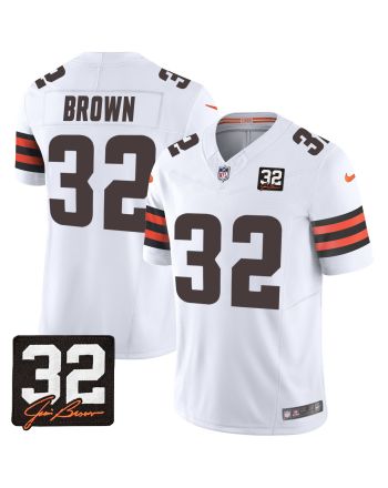 Jim Brown 32 Cleveland Browns Jim Brown Memorial Patch Game Men Jersey - White