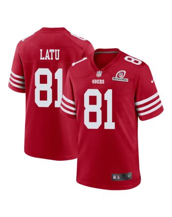 Cameron Latu 81 San Francisco 49ers 2024 Divisional Patch Game Men Jersey - Scarlet