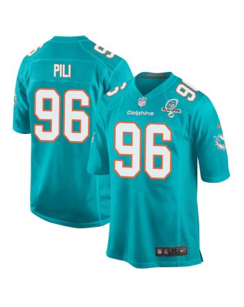 Brandon Pili 96 Miami Dolphins 2023 Playoffs Patch Game Men Jersey - Aqua