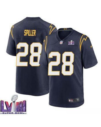 Isaiah Spiller 28 Los Angeles Chargers Super Bowl LVIII Men Alternate Game Jersey - Navy