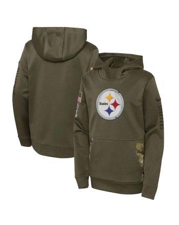 Pittsburgh Steelers Youth 2022 Salute To Service Performance Pullover Hoodie - Olive