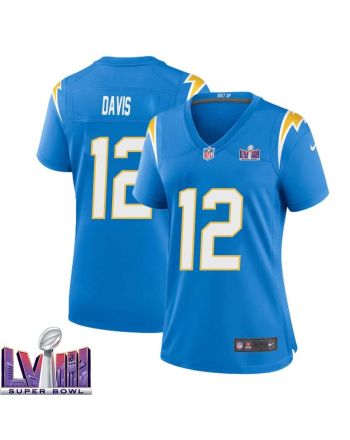 Derius Davis 12 Los Angeles Chargers Super Bowl LVIII Women Home Game Jersey - Powder Blue