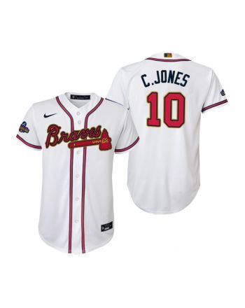 Youth Chipper Jones 10 Atlanta Braves White 2022-23 Gold Program Jersey