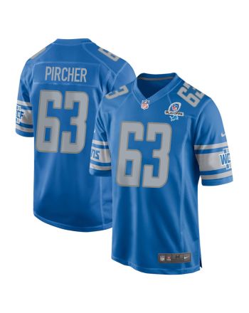 Max Pircher 63 Detroit Lions 2023 Playoffs Patch Game Men Jersey - Blue