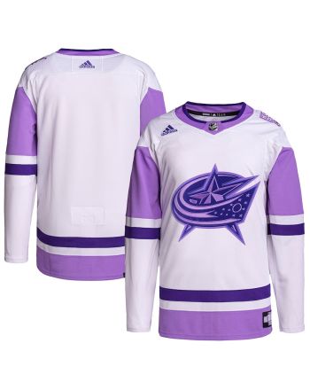 Columbus Blue Jackets Hockey Fights Cancer Primegreen Men Jersey - White/Purple