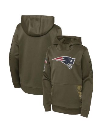 New England Patriots Youth 2022 Salute To Service Performance Pullover Hoodie - Olive