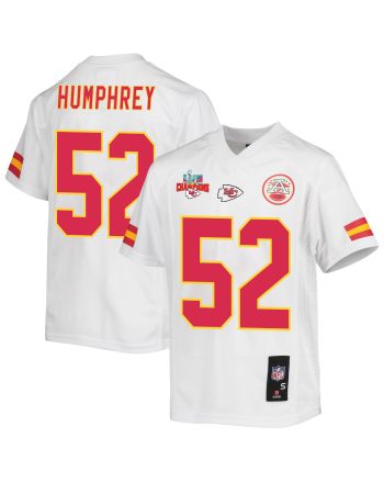 Creed Humphrey 52 Kansas City Chiefs Super Bowl LVII Champions 3 Stars Youth Game Jersey - White