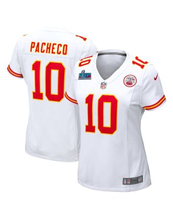 Isiah Pacheco 10 Kansas City Chiefs Women's Super Bowl LVII Patch Away Game Jersey - White