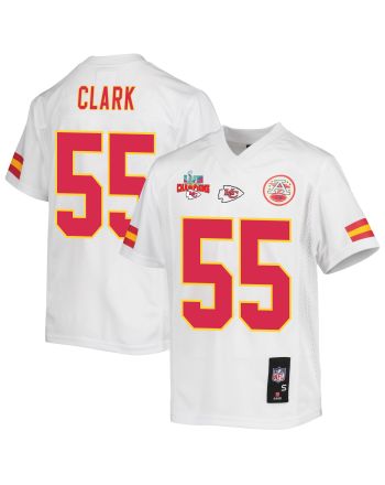 Frank Clark 55 Kansas City Chiefs Super Bowl LVII Champions 3 Stars Youth Game Jersey - White