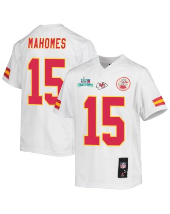 Patrick Mahomes 15 Kansas City Chiefs Super Bowl LVII Champions Youth Game Jersey - White