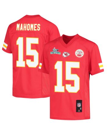 Patrick Mahomes 15 Kansas City Chiefs Super Bowl LVII Champions Youth Game Jersey - Red