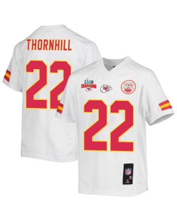 Juan Thornhill 22 Kansas City Chiefs Super Bowl LVII Champions 3 Stars Youth Game Jersey - White