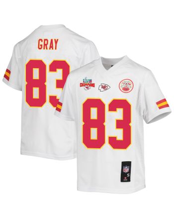 Noah Gray 83 Kansas City Chiefs Super Bowl LVII Champions 3 Stars Youth Game Jersey - White