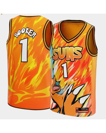 Devin Booker 1 NBA Pokemon Phoenix Suns Orange Jersey Cartoon