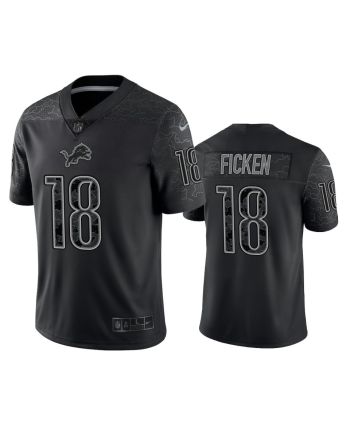 Sam Ficken 18 Detroit Lions Black Reflective Limited Jersey - Men