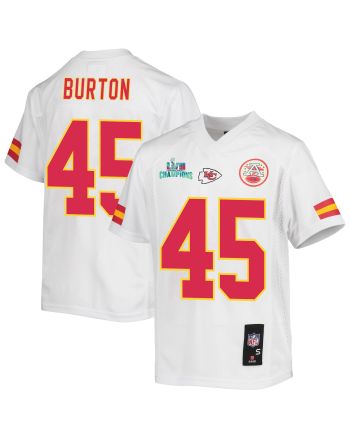 Michael Burton 45 Kansas City Chiefs Super Bowl LVII Champions Youth Game Jersey - White