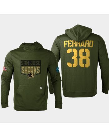 San Jose Sharks 38 Mario Ferraro Military Olive Equipment 2022 Pullover Hoodie Olive