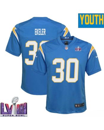 Austin Ekeler 30 Los Angeles Chargers Super Bowl LVIII YOUTH Home Game Jersey - Powder Blue