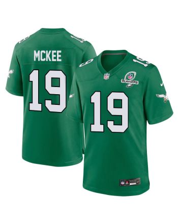 Tanner McKee 19 Philadelphia Eagles 2023 Playoffs Patch Alternate Game Men Jersey - Kelly Green