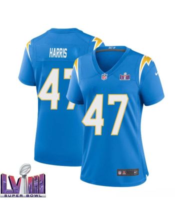 Josh Harris 47 Los Angeles Chargers Super Bowl LVIII Women Home Game Jersey - Powder Blue