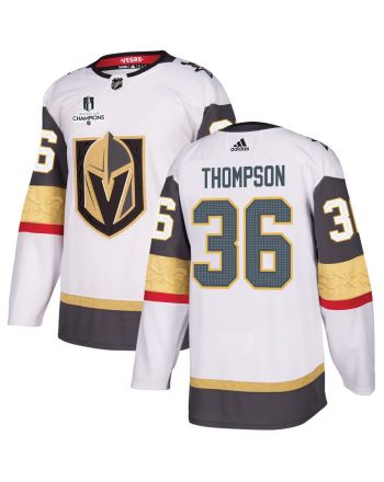 Logan Thompson 36 Vegas Golden Knights Stanley Cup 2023 Champions Patch Away Breakaway Men Jersey - White