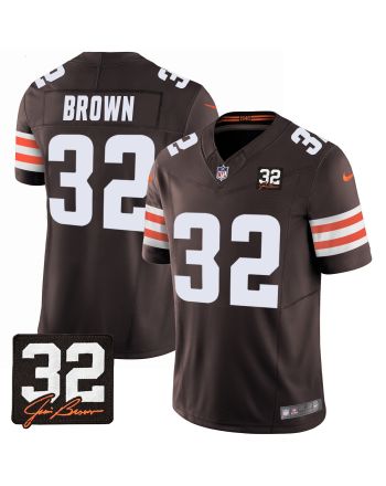 Jim Brown 32 Cleveland Browns Jim Brown Memorial Patch Game Men Jersey - Brown