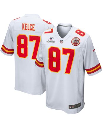 Travis Kelce 87 Kansas City Chiefs 2023 Playoffs Patch Game Men Jersey - White