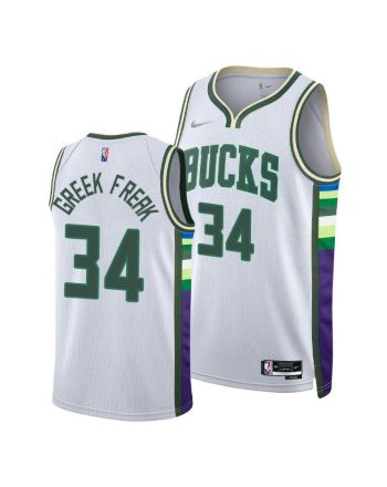 Giannis Antetokounmpo Bucks 2022 Greek Freak White 34 Jersey Nickname Diamond Edition - Men Jersey