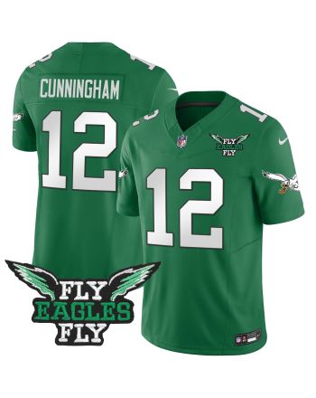 Randall Cunningham 12 Philadelphia Eagles Fly Eagles Fly Patch Alternate Game Men Jersey - Kelly Green