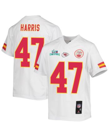 Darius Harris 47 Kansas City Chiefs Super Bowl LVII Champions Youth Game Jersey - White