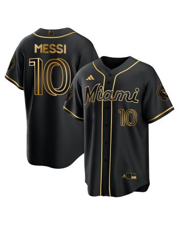 Lionel Messi Inter Miami Baseball Cool Base Gold Jersey - Stitched Men Jersey - Black