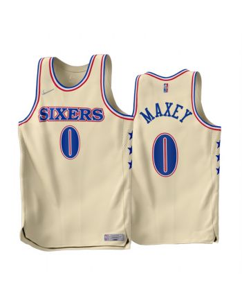 Philadelphia 76ers Tyrese Maxey 0 2022-23 Earned Edition Cream Men Jersey