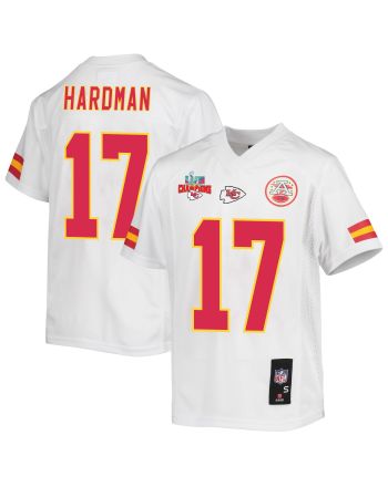 Mecole Hardman 17 Kansas City Chiefs Super Bowl LVII Champions 3 Stars Youth Game Jersey - White