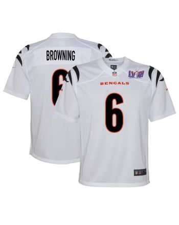 Jake Browning 6 Cincinnati Bengals Super Bowl LVIII YOUTH Away Limited Jersey - White