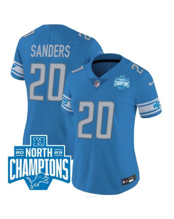 Barry Sanders 20 Detroit Lions 2023 NFC North Division Champions Patch Women Game Jersey - Blue