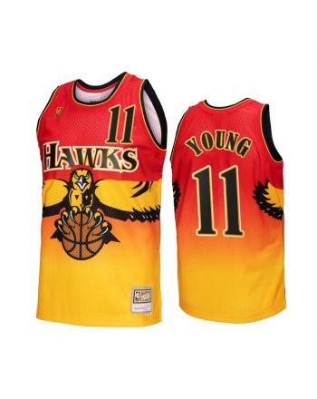 Atlanta Hawks Trae Young 11 Gold Red Fadeaway Men Jersey Hardwood Classics