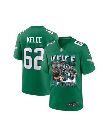 Jason Kelce 62 Signed Philadelphia Eagles Road to Victory Game YOUTH Jersey - Green