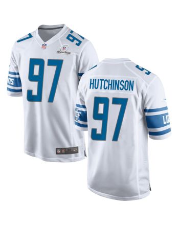 Aidan Hutchinson 97 Detroit Lions 2024 Divisional Patch Game Men Jersey - White