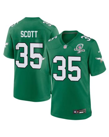 Boston Scott 35 Philadelphia Eagles 2023 Playoffs Patch Alternate Game Men Jersey - Kelly Green