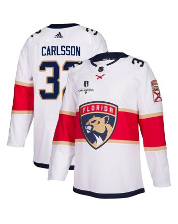 Florida Panthers Lucas Carlsson 32 Away 2023 Stanley Cup Champions Breakaway Men Jersey - White