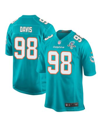 Raekwon Davis 98 Miami Dolphins 2023 Playoffs Patch Game Men Jersey - Aqua