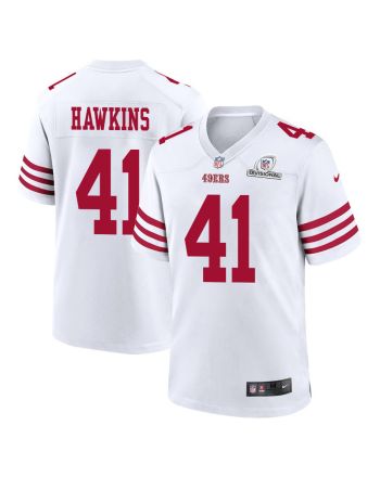 Tayler Hawkins 41 San Francisco 49ers 2024 Divisional Patch Game Men Jersey - White