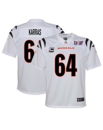 Ted Karras 64 Cincinnati Bengals Super Bowl LVIII YOUTH Away Limited Jersey - White