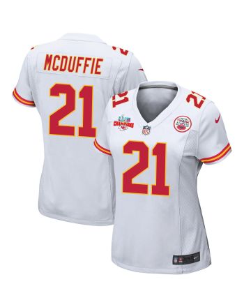 Trent McDuffie 21 Kansas City Chiefs Super Bowl LVII Champions 3 Stars Women Game Jersey - White