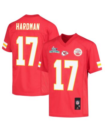 Mecole Hardman 17 Kansas City Chiefs Super Bowl LVII Champions Youth Game Jersey - Red