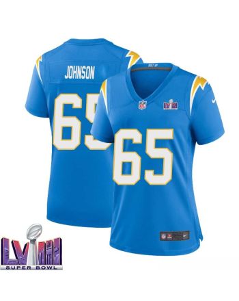 Zion Johnson 65 Los Angeles Chargers Super Bowl LVIII Women Home Game Jersey - Powder Blue